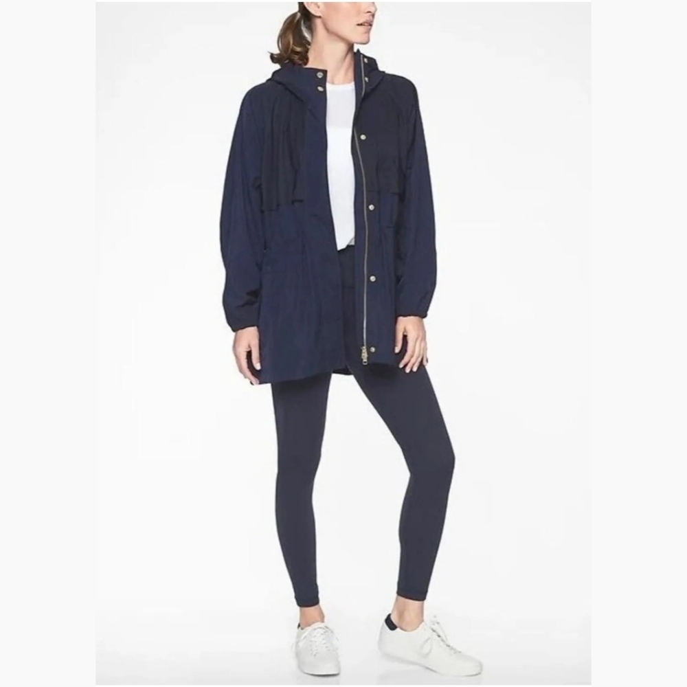 Athleta Rainfall Swing Parka In Navy, Size M